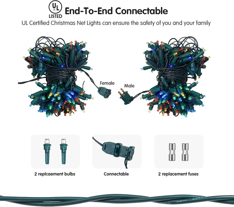 Dirnun Led Christmas Net Lights Outdoor Christmas Lights Multicolor 160LED 5ftx7ft, Waterproof Outdoor Indoor Fairy Mesh Net Light for Xmas Party, Yard, Patio, Trees, Shrubs, Bushes Decorations - Image 4